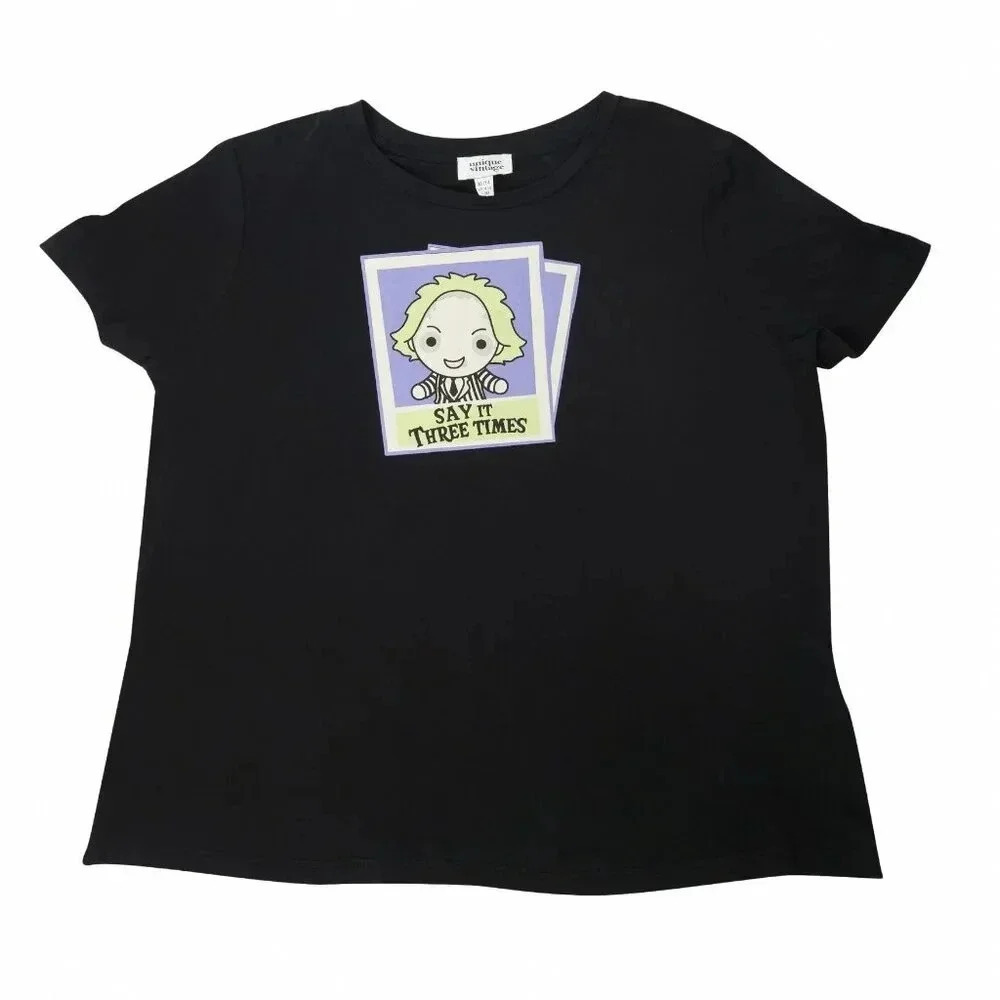 NWT Beetlejuice x Unique Vintage Black Beetlejuice Polaroid Fitted Tee